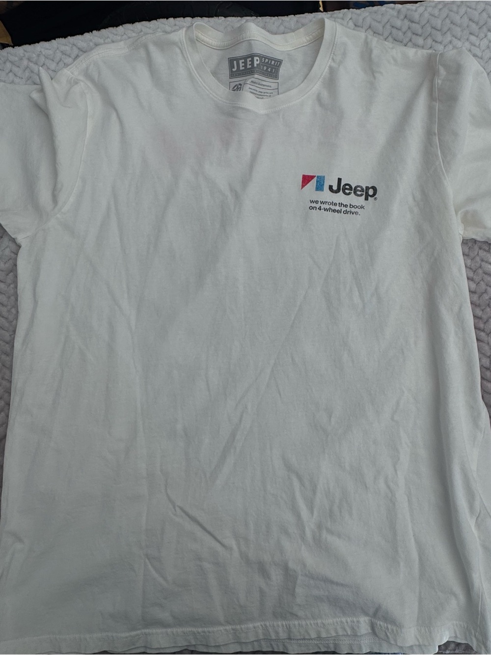 Jeep White Short Sleeve Tee with Small Multicolor Chest Logo